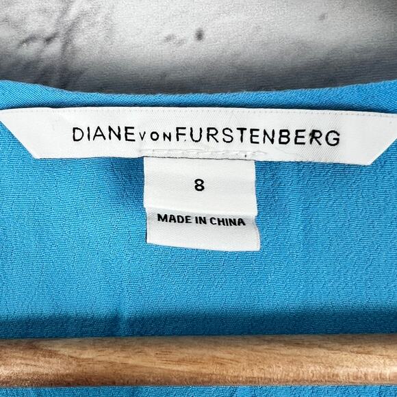 DIANE VON FURSTENBERG Women's 8 Blue Iliana Embellished Long Sleeve Peasant Top - Picture 6 of 11